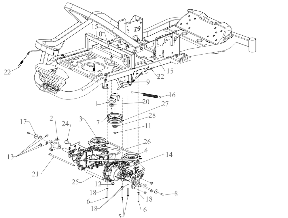 Drive Diagram and Parts List for ZT1-42KH (17CS010)(2020) Cub Cadet Lawn Tractor